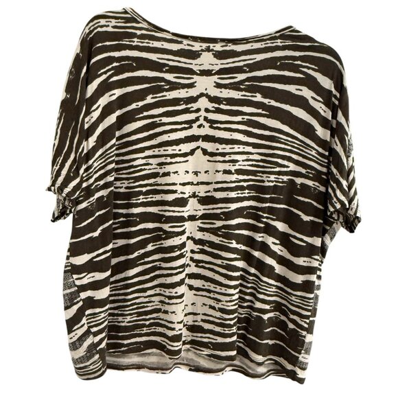 Michael Kors Womens XL Zebra Print Sequin Top Brown White Short Sleeve - Picture 4 of 5